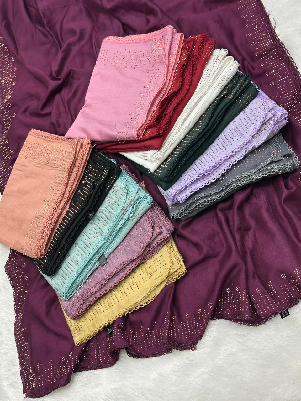 New colours chart of premium cotton with 4 side stone work