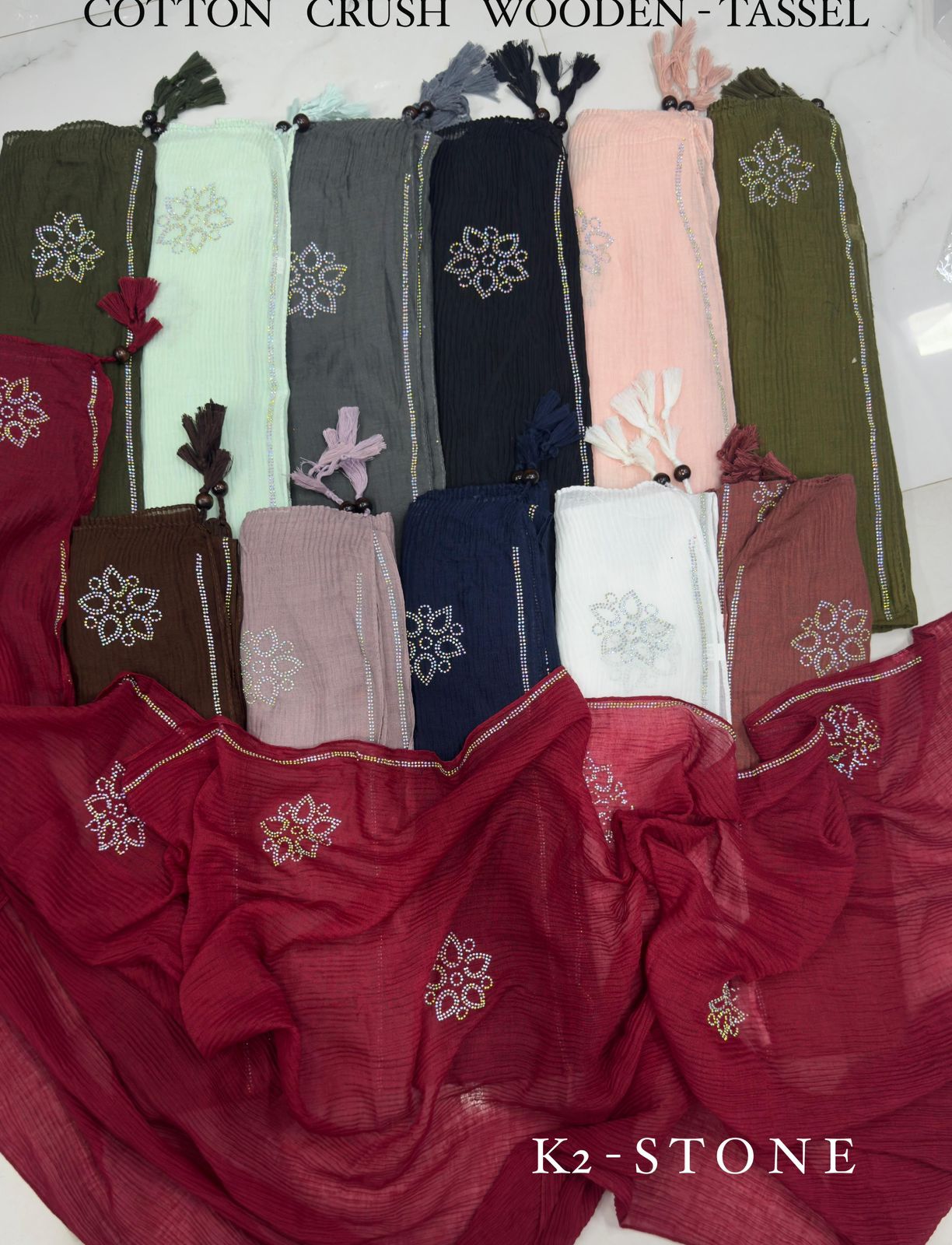 BIG SIZE COTTON PLEATED WITH DMC DIAMOND ALLOVER AND BORDER TUSSLES