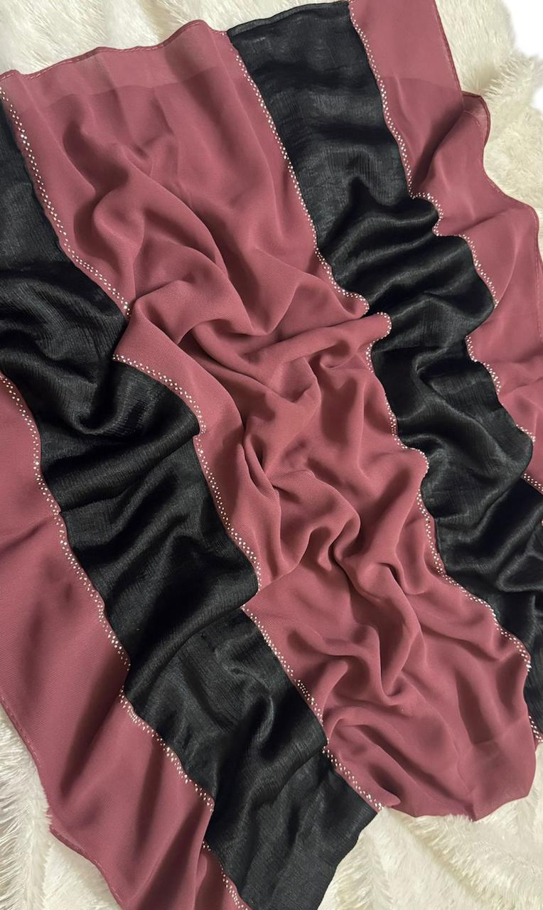 Heavy chiffon with middle satin all over stone…