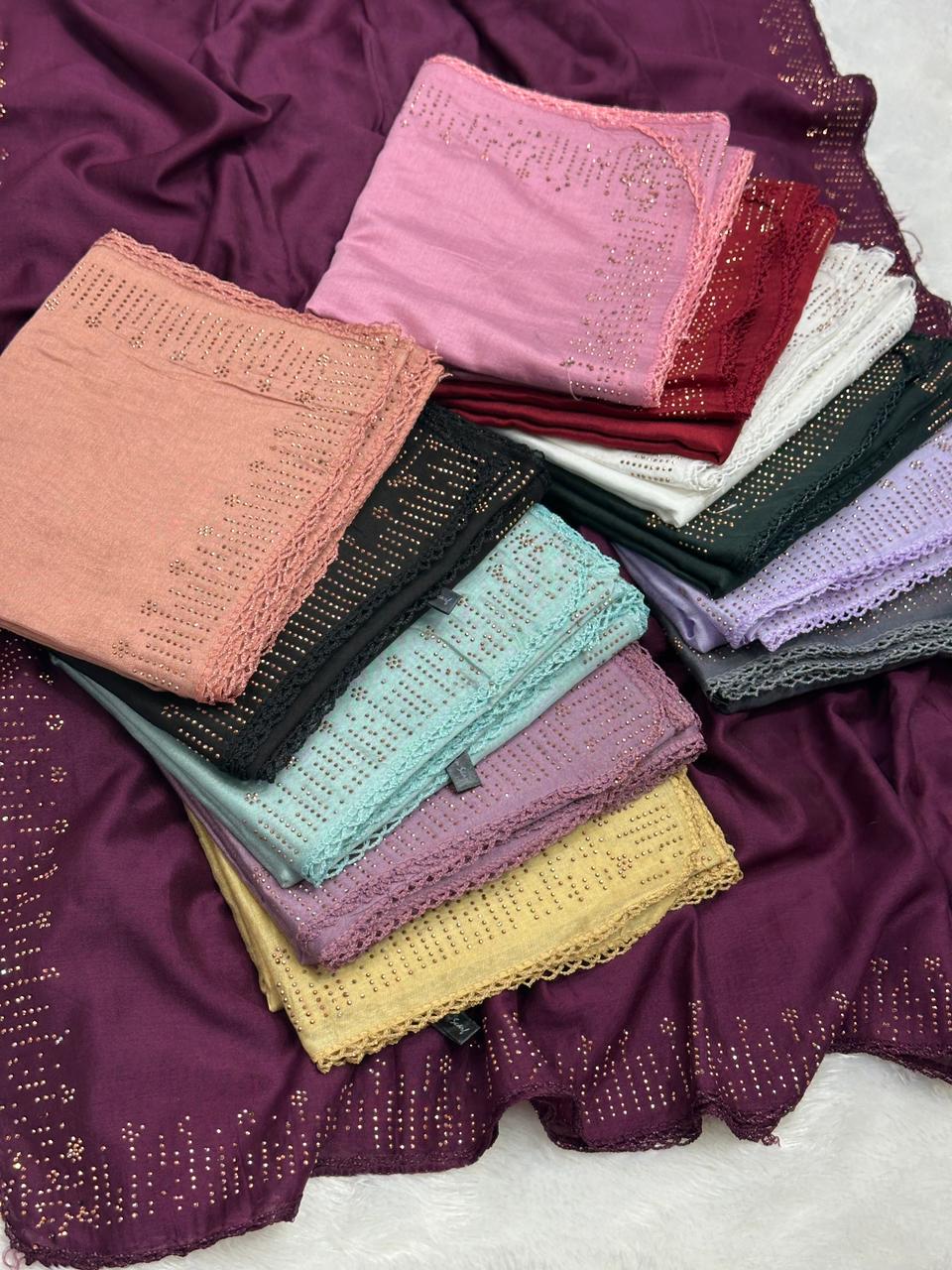 New colours chart of premium cotton with 4 side stone work