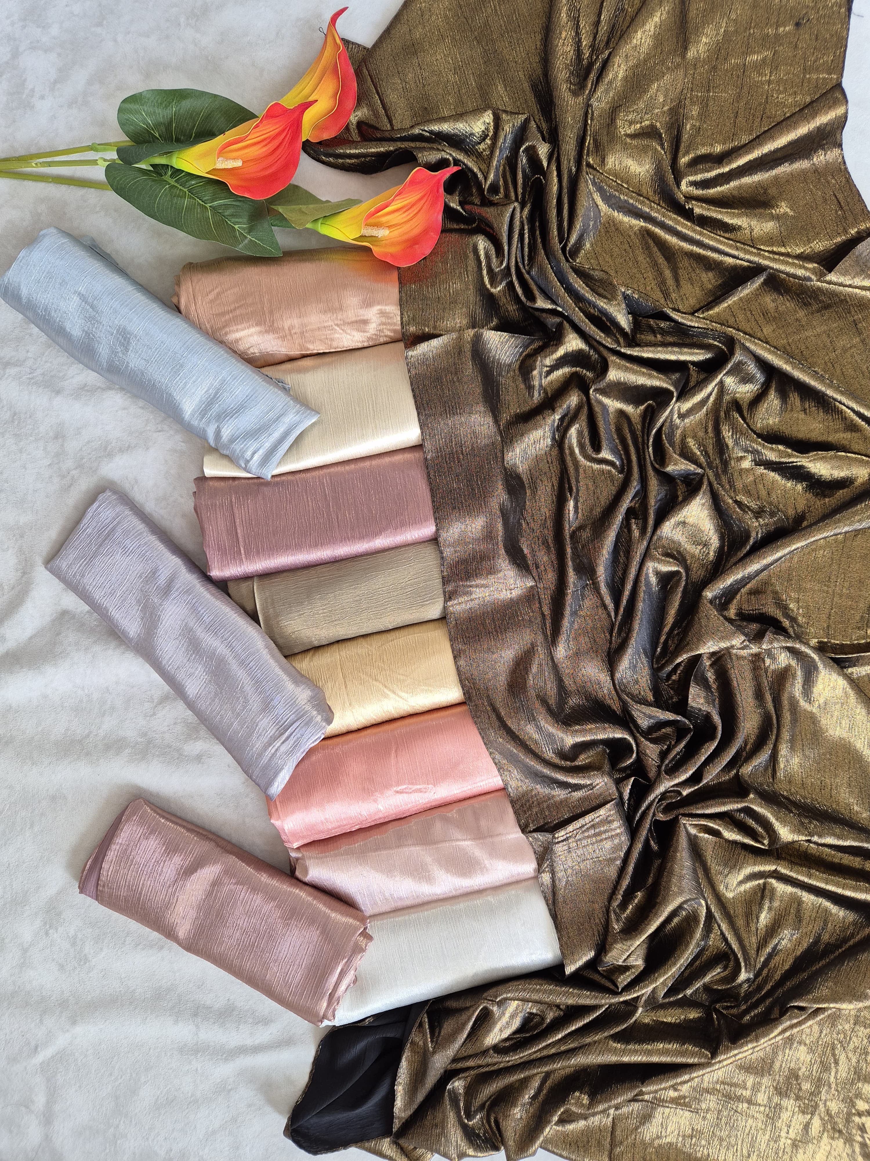 IMPORTED MARBLE SATIN WITH ALLOVER GOLDEN COATING SHIMMER