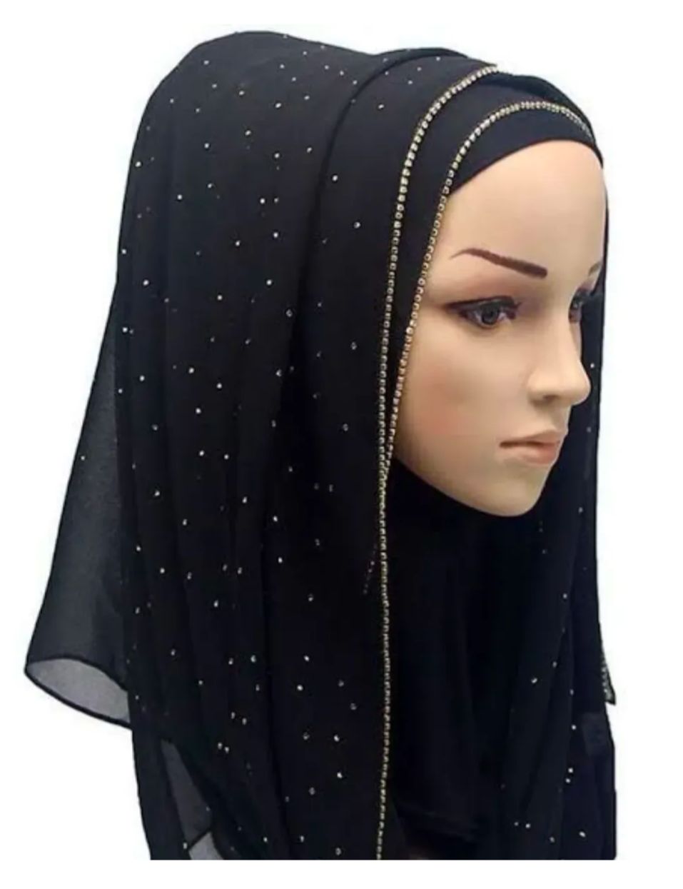 New Chiffon with all over dewdrops stone work and chain border