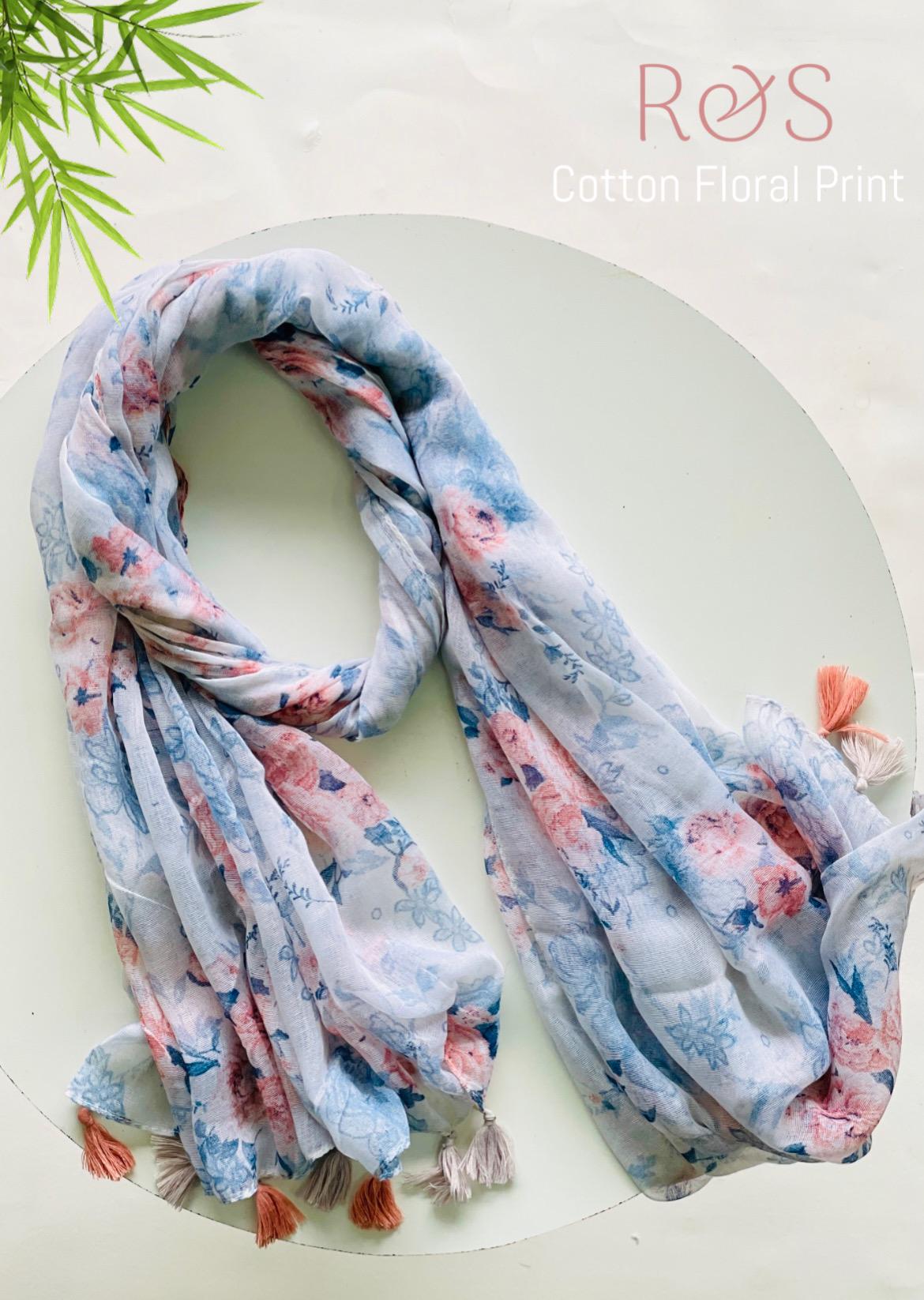 R&S Brand COTTON FLORAL PRINT WITH TASSELS