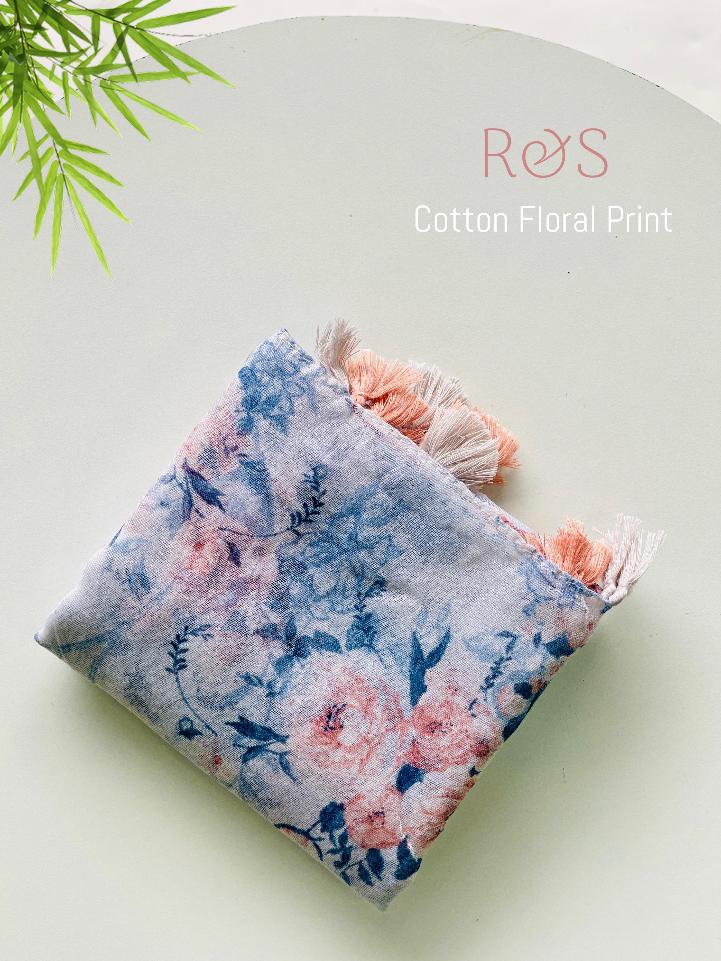 R&S Brand COTTON FLORAL PRINT WITH TASSELS