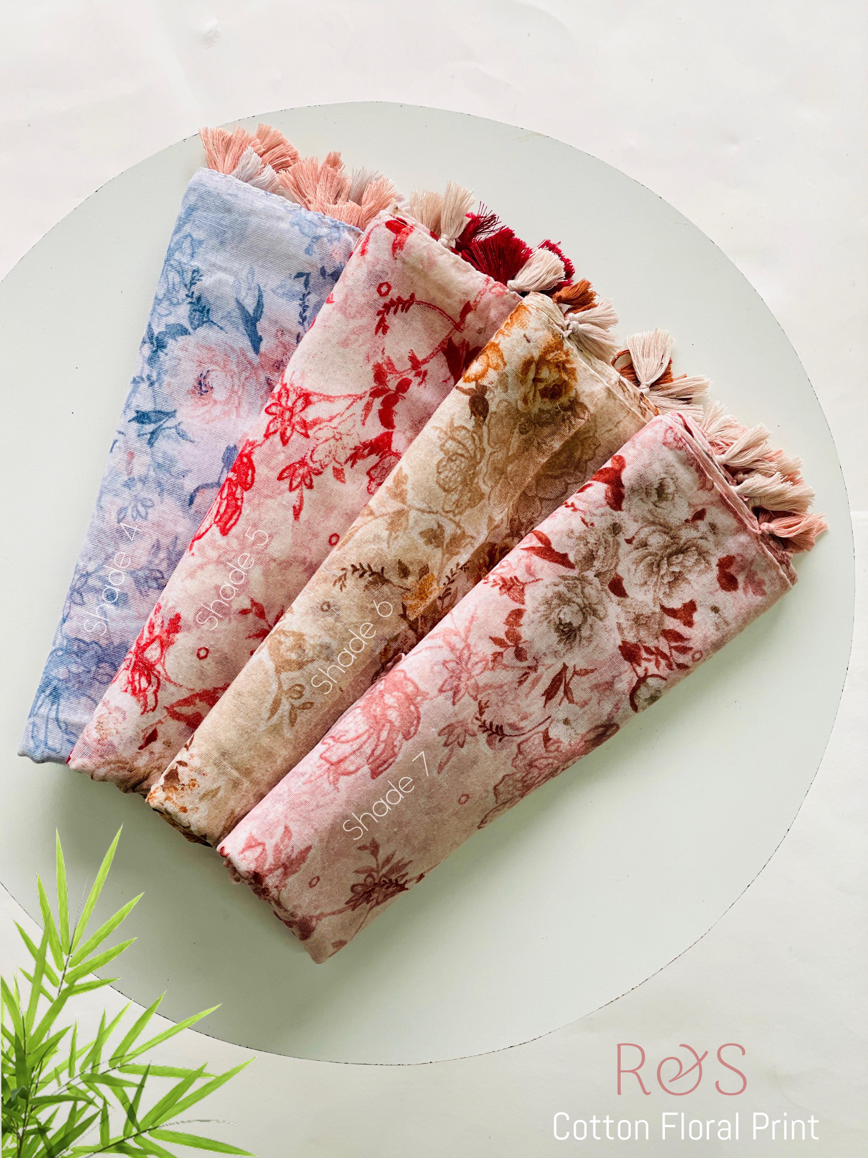 R&S Brand COTTON FLORAL PRINT WITH TASSELS