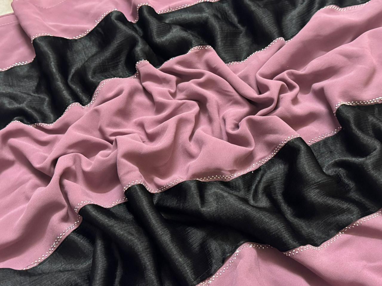 Heavy chiffon with middle satin all over stone…