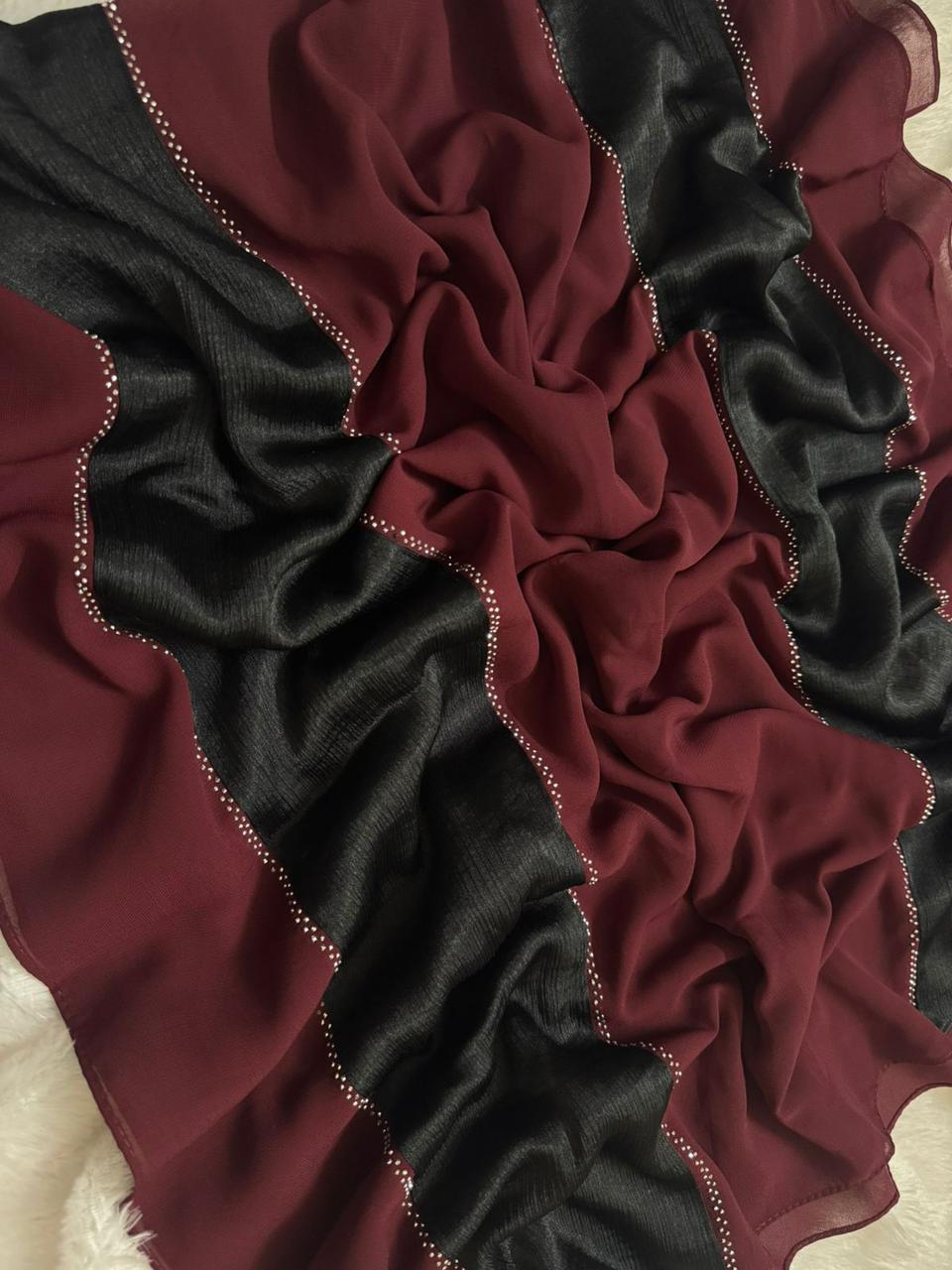 Heavy chiffon with middle satin all over stone…