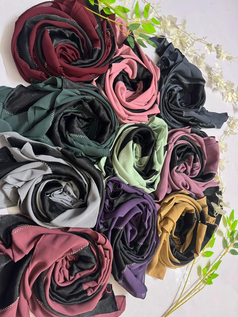 Heavy chiffon with middle satin all over stone…